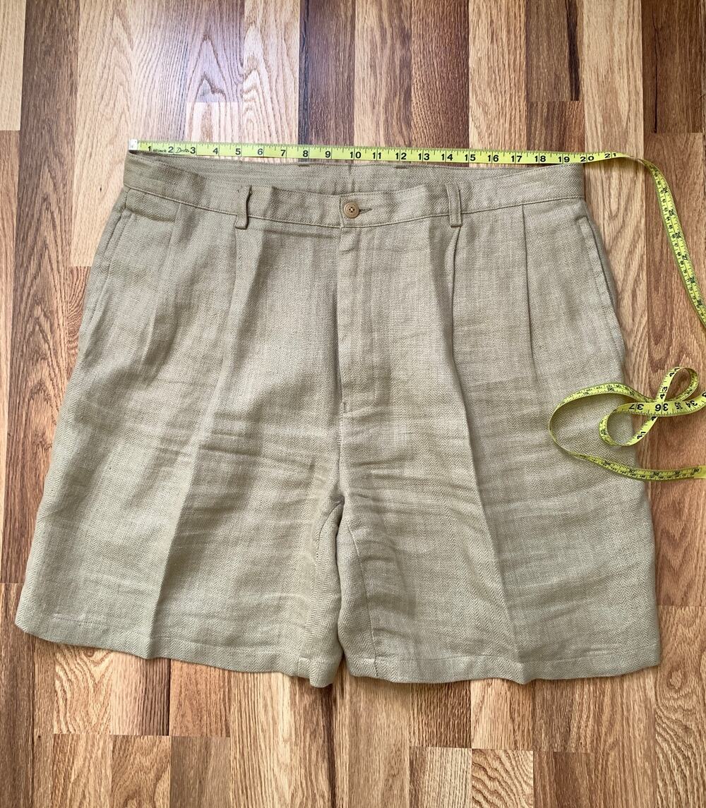 Nautica Rigger Classic Fit Men's Shorts 40 Cream Linen Pleated Resort Wear